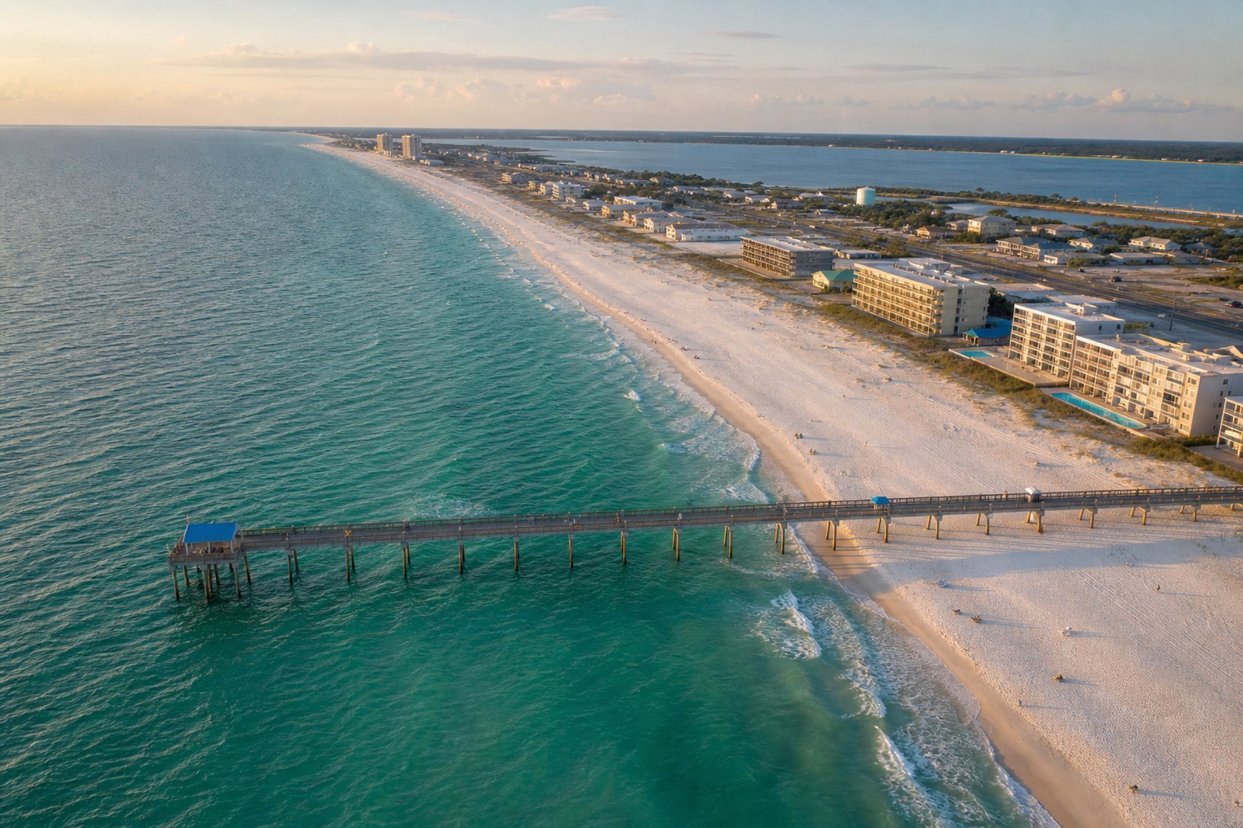 Turquoise Gulf water and white sand along the Alabama Gulf Coast